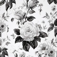 Close up of white roses on white background, created using generative ai technology