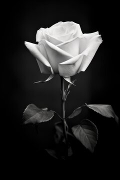 Close up of two white roses on black background, created using generative ai technology