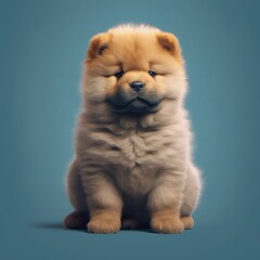 Portrait of cute chow chow puppy lying on rug, created using generative ai technology