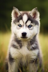 Portrait of cute siberian husky puppy in nature, created using generative ai technology