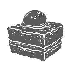 Ekmek kadayifi, Turkish dessert glyph icon vector illustration. Stamp of bread pudding piece serving with kaymak cream, kadayifi gourmet cake and sweet creamy pastry of traditional oriental cuisine