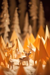 Orange and white paper forest and woodland animals in autumn, created using generative ai technology