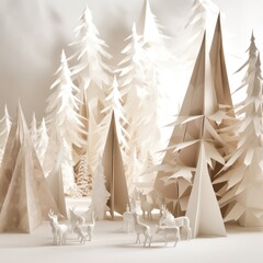 White paper forest and woodland animals in winter with snow, created using generative ai technology