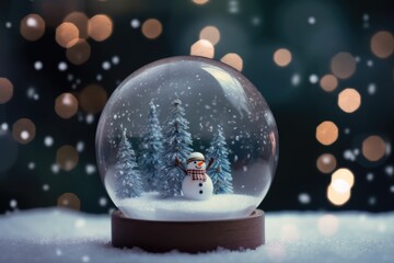 Fototapeta na wymiar Trees in christmas snow globe by window, created using generative ai technology