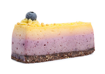 Delicious cheesecake with lemon and blueberry isolated on white