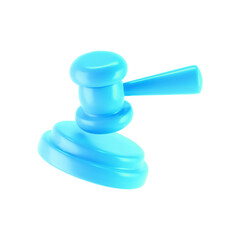 3d blue judge gavel icon isolated on white background. Render of auction hammer and concept of law and judgment. 3d cartoon simple vector illustration