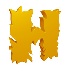 Golden alphabet letter h in 3d rendering for education, text concept