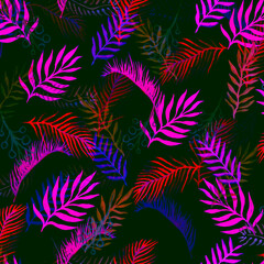 Banana Tree Leaf Watercolor. Pink Palm Leaf Background. Violet Wallpaper Wildlife. Vivid Hawaii Prints. Hawaii Background Graphic. Passion Exotic Card.