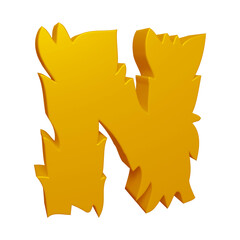Golden alphabet letter n in 3d rendering for education, text concept