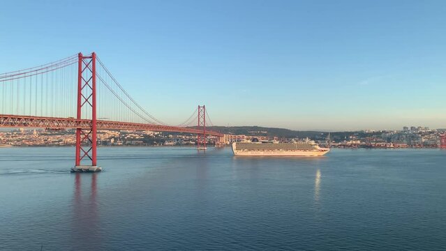 Lisbon, Portugal - 10-12-2022: cruise ship an brid