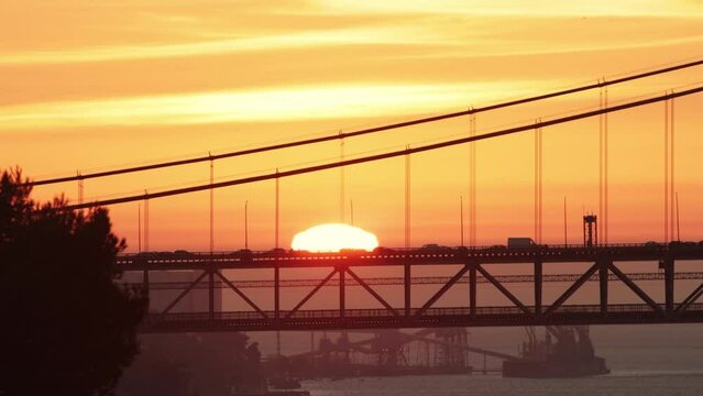 Orange sunset close up and road bridge