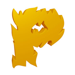 Golden alphabet letter p in 3d rendering for education, text concept