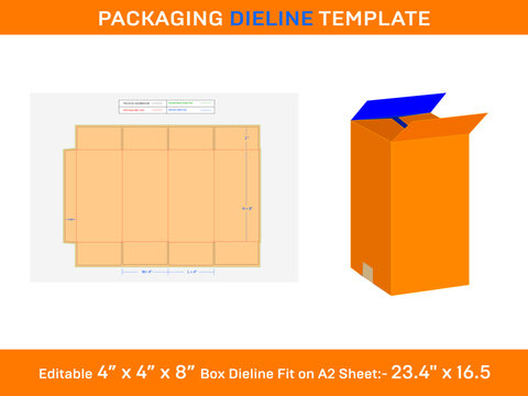 Vector RSC Shipping Carton, Dieline Template, 4x4x8 inch