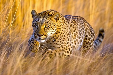 Cheetah Navigating through Tall, Dry Savannah Grasslands - AI Generative