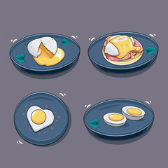 Soft boiled eggs breakfast set vector illustration