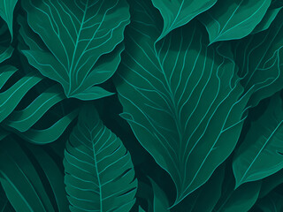 Tropical leaves banner on green background. Generative AI