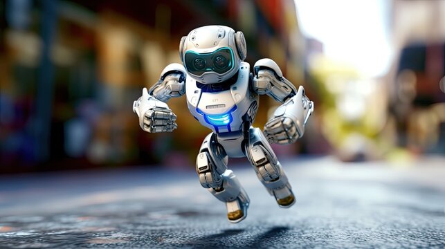 Android robot in dynamic motion, captured with a cinematic motion blur shot. Generative AI