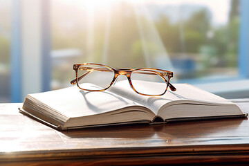 Reading glasses on the book. AI