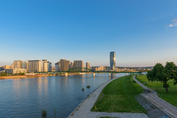 Fototapeta na wymiar Embankment near the Sava River in Belgrade
