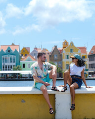 Willemstad Curacao, colorful buildings around Willemstad Punda and Otrobanda, multicolored homes...