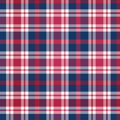 Red and blue plaid tartan checkered seamless pattern. For American Patriotic fabric, textile and backgrounds 