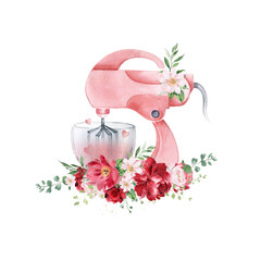 Bakery logo, planetary mixer and flowers.