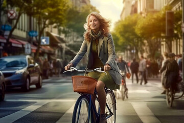 Fototapeta na wymiar Modern woman riding a trking bike. AI generativ