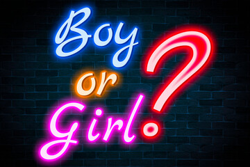 Boy or Girl neon banner, Children predict sex.