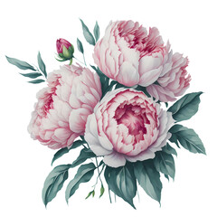 Vibrant watercolor bouquets capturing the beauty of pink peonies and spring flowers. Digital clipart with PNG format for versatile use.