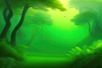 Green Colorful Nature Landscape Background with Copy Space. Generative AI Art