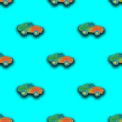 Stickers pour porte Course de voitures Seamless pattern with the image of a painted car. A template for superimposing something on top of something. Square image.