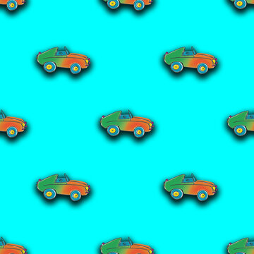 Seamless pattern with the image of a painted car. A template for superimposing something on top of something. Square image.