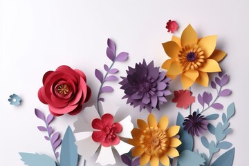 3d paper flowers isolated on white background, decorative design elements, greeting card, Generative AI