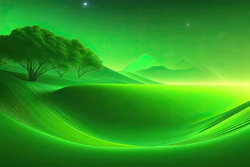 Fotobehang Green Colorful Nature Landscape Background with Copy Space. Generative AI Art © Postmodern Studio