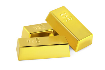 Three shiny gold bars isolated on white