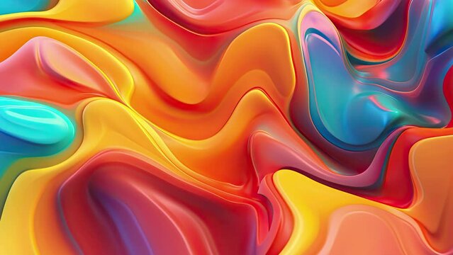 Liquid plastic material movement, abstract colored motion video background with thick layers of rainbow colors, dense material, calming texture flowing and expanding