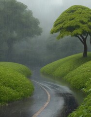 Misty morning in the forest Generated AI Image