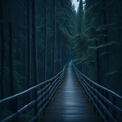 Wooden bridge in the forest Generated AI Image