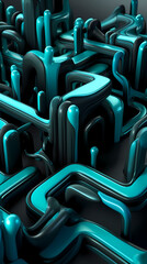 Obraz premium Wallpaper, organic flow, perfect shading, liquid metal, traslucent gradient neon blue, black outlines, soft background, polycount, synchromism, ultrafine detail, iridescent, 3d render, ai art