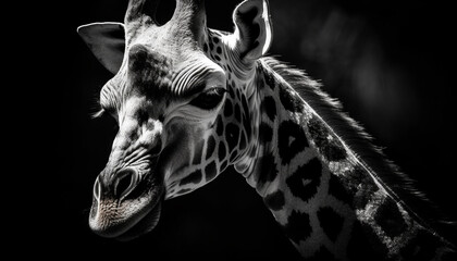 Obraz premium Spotted beauty in nature Close up portrait of a giraffe generated by AI
