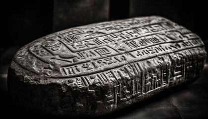 Buddhism ancient spirituality engraved in monochrome hieroglyphics and calligraphy generated by AI