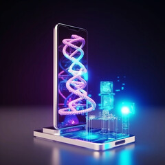 Futuristic transparent Mobile phone with holographic projection technology, generative AI
