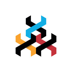 triple x symbol logo design, Logo monogram triple ribbon style line design template, Polygon Design logo Template