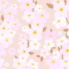 Tender pink flowers on a pink background. Seamless vector pattern.