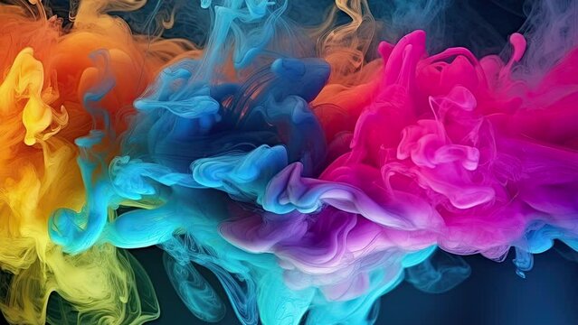 Colored liquid smoke in the water, motion video background, beautiful color dissolving and moving slowly, mix of colors, fluid marble texture, luxury vivid paint ink flow