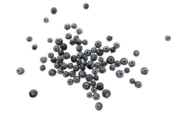 Ripe blueberries isolated on white background.