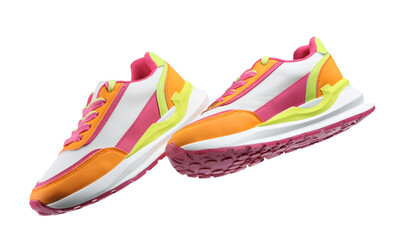 Pair of stylish colorful sneakers isolated on white