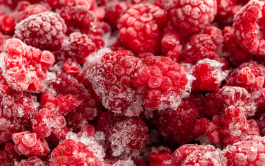 Frozen raspberries and blackberries close-up macro photography