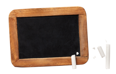 Vintage chalkboard in wooden frame with chalk isolated.