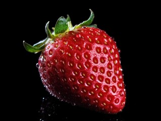 closeup macro of a fresh red strawberry, generative ai